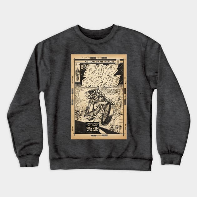 Mayhem at 180mph - Days Gone fan art comic cover line art Crewneck Sweatshirt by MarkScicluna